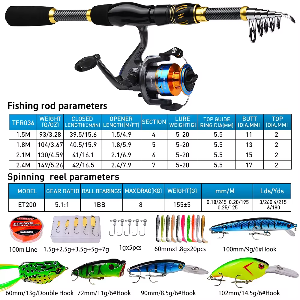 Proberos Kit combinado carrete giratorio y caña giratoria pesca - imagen 3