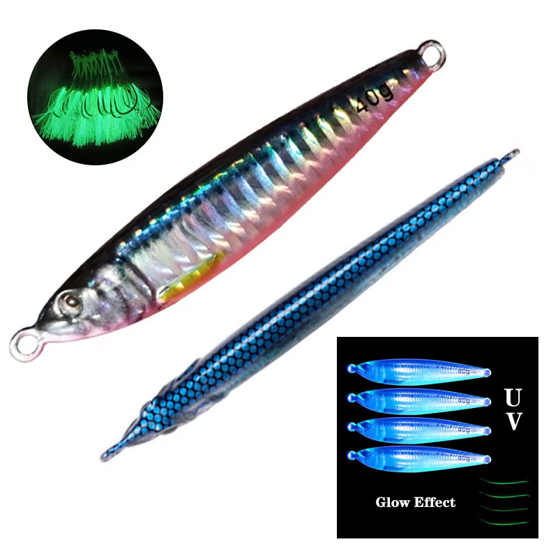 Jig metálico UV 3D para pesca deportiva – Señuelo de caída lenta
