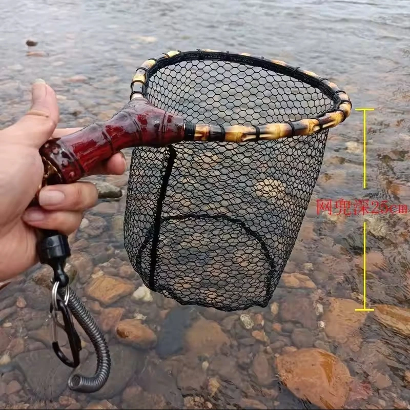 Mango de bambú artesanal para red de pesca con mosca - imagen 2