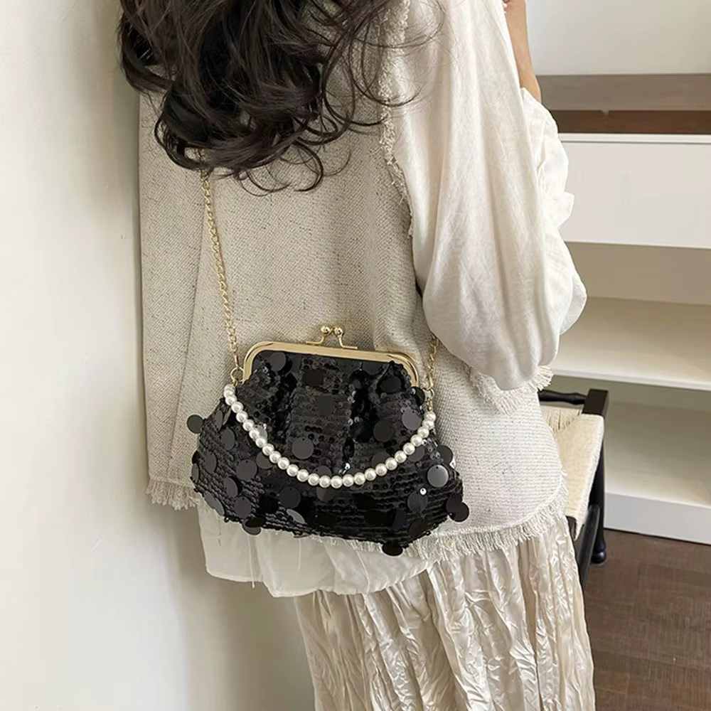 Bolso bandolera de fiesta con lentejuelas y perlas – Gran capacidad - imagen 3