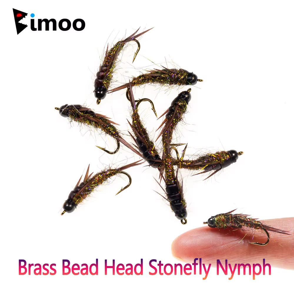 Bimoo Ninfa Stonefly marrón con cabeza de latón - imagen 2