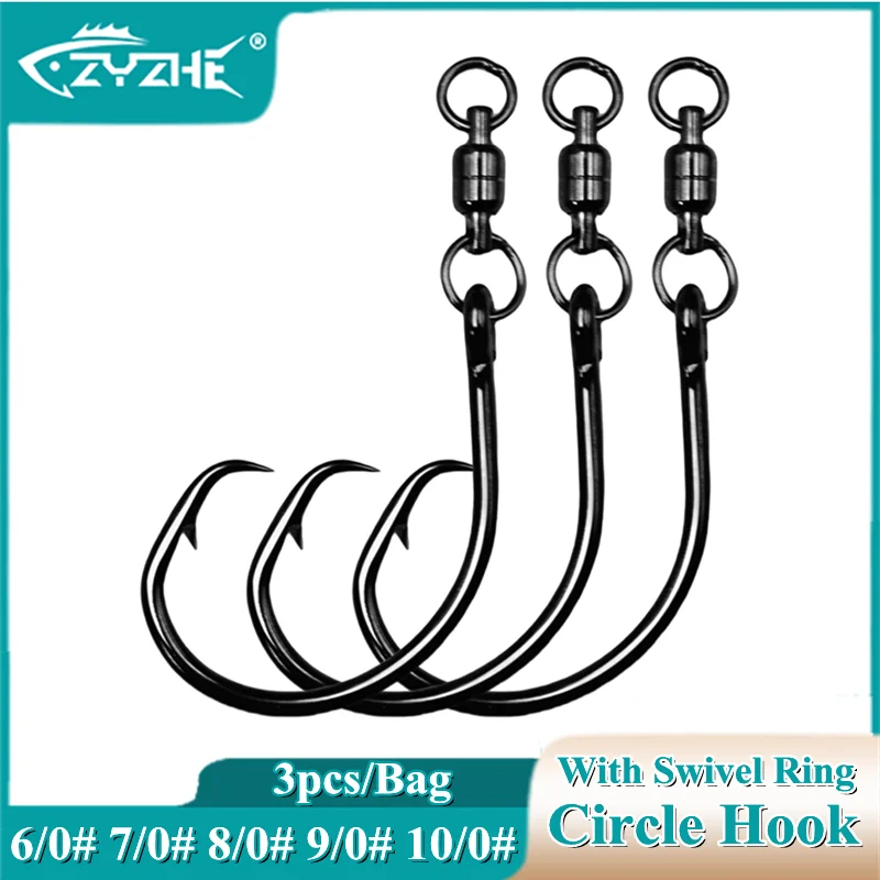 ZYZ Anzuelos circulares con anillo giratorio 6/0–10/0 antienredos