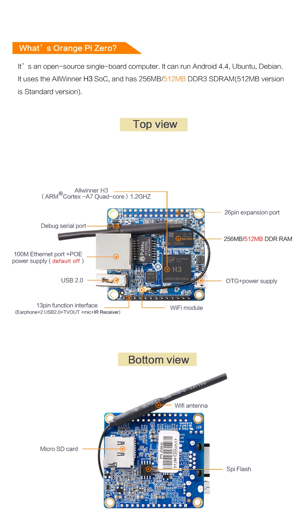 Placa compacta para proyectos Orange Pi Zero