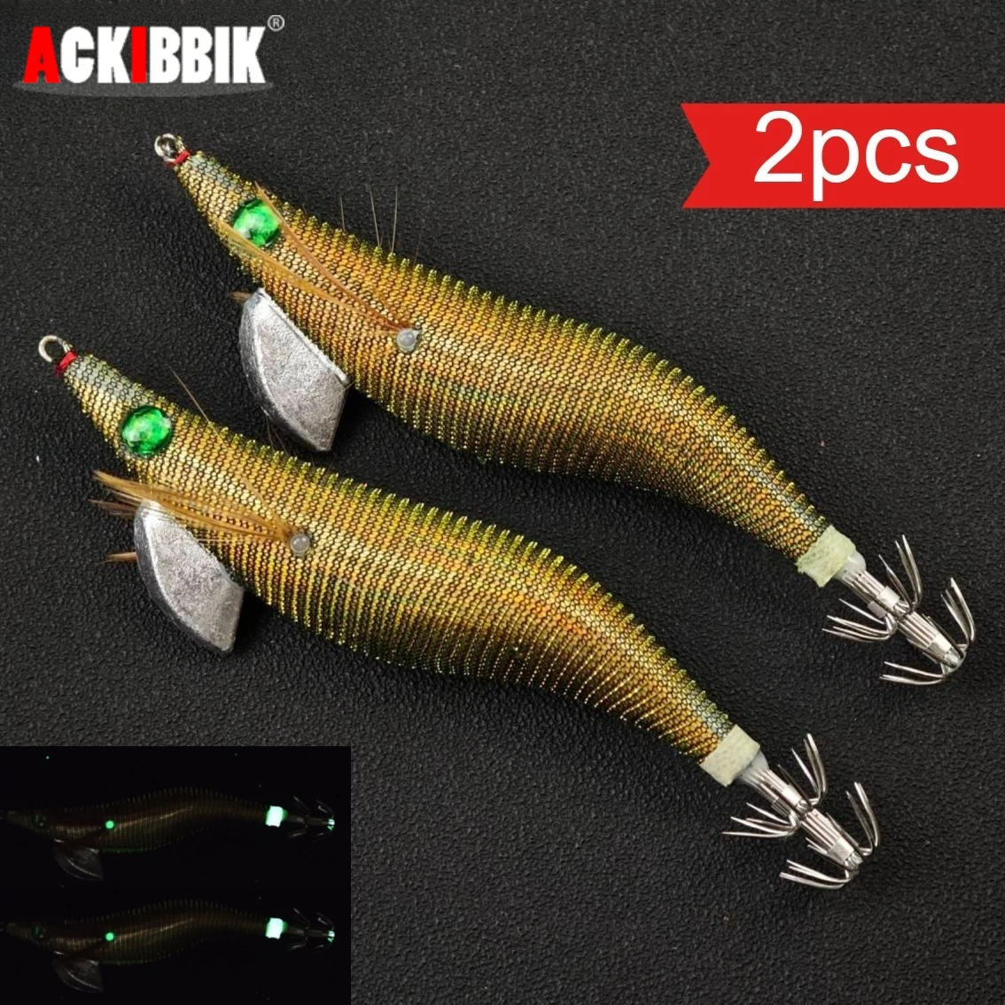Ackibbik jig de calamar glow con ganchos para pesca nocturna marina - imagen 5
