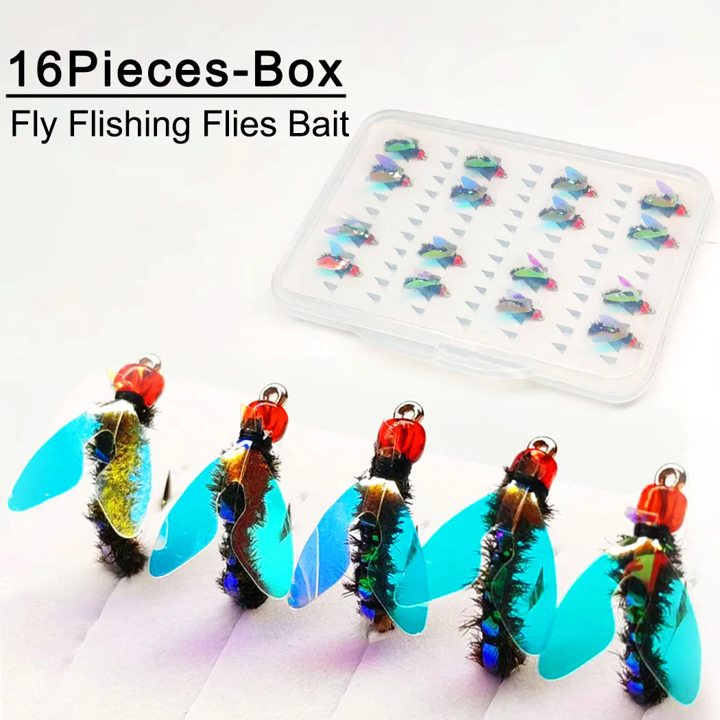 Set de moscas de pesca con mosca en caja