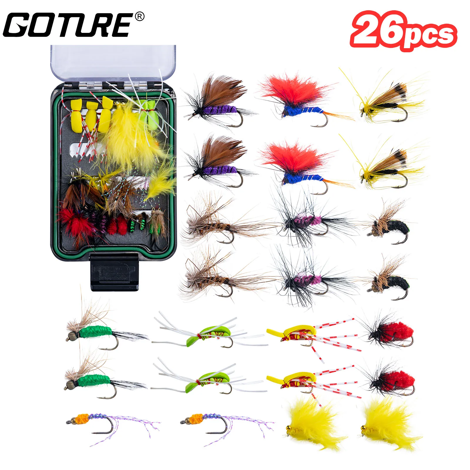 Kit completo de señuelos de pesca con mosca Goture en estuche impermeable