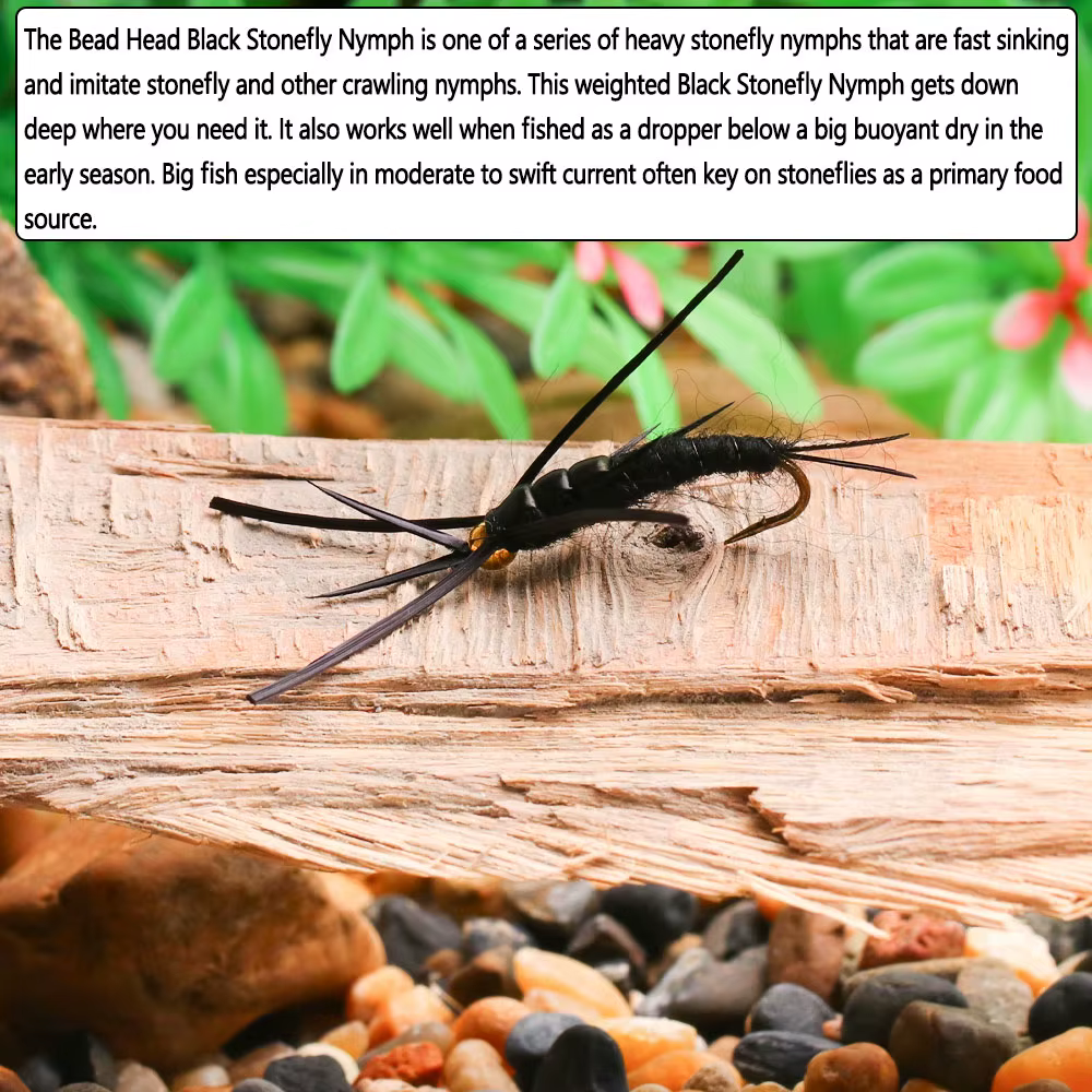 Bimoo Señuelos Ninja Stonefly Trucha Cabeza Latón Hundimiento Rápido - imagen 3