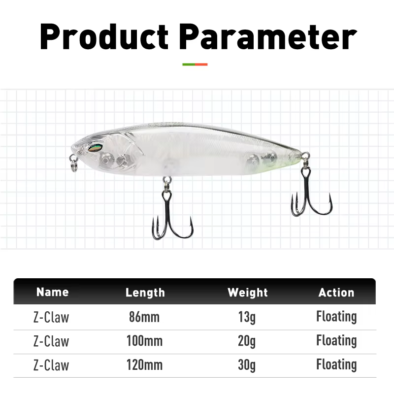 LEYDUN Señuelo Lápiz Topwater para lubina – Garra en Z acción - imagen 2