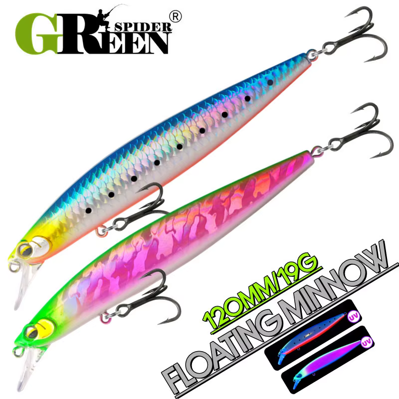 GREENSPIDER Wobbler flotante 120mm – Crankbait duro para black bass - imagen 2