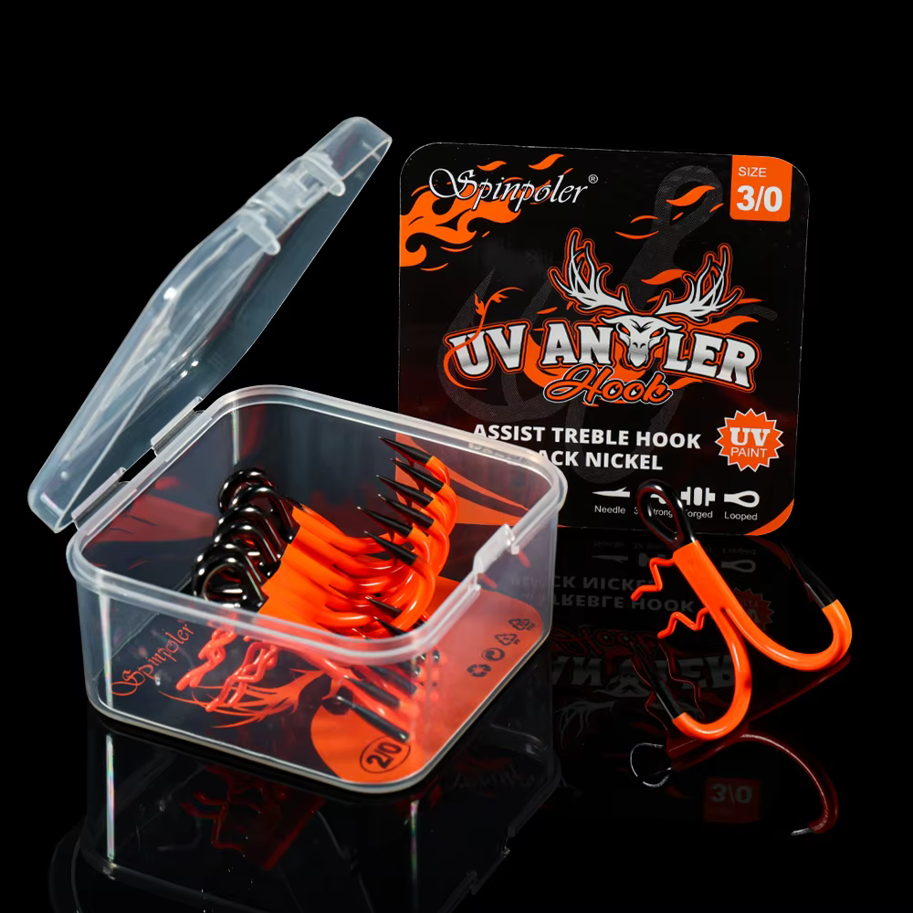 Spinpoler 3X Strong Anzuelo triple UV naranja con asistencia y púas - imagen 4