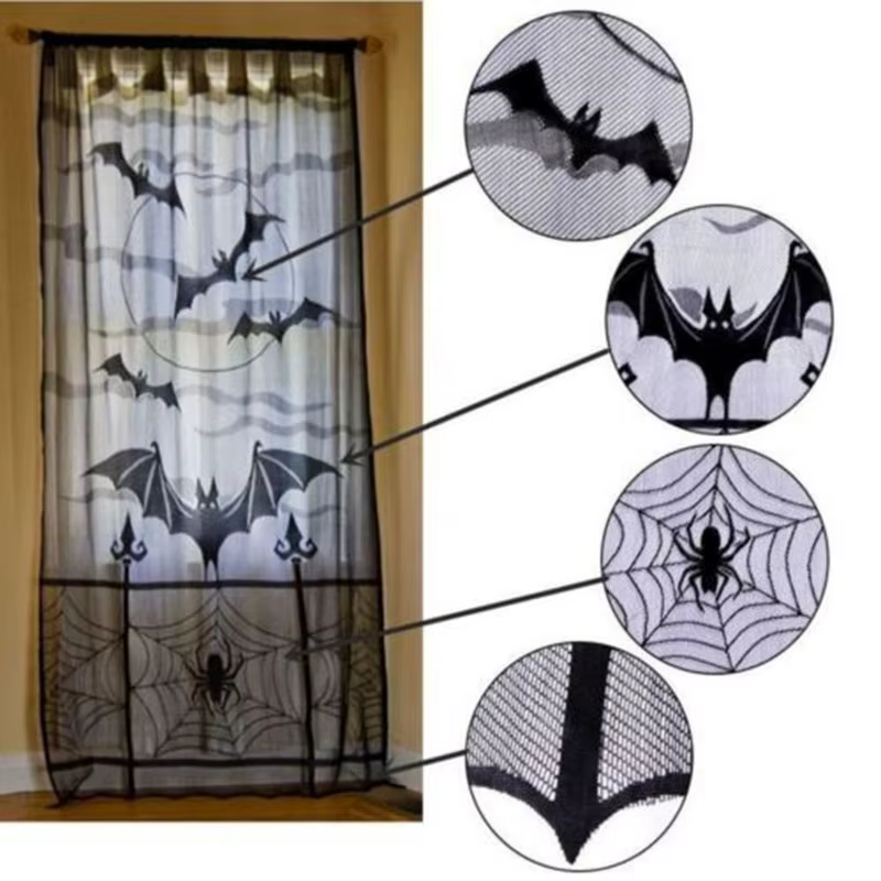 Cortina de encaje con arañas y murciélagos para decoración Halloween - imagen 5
