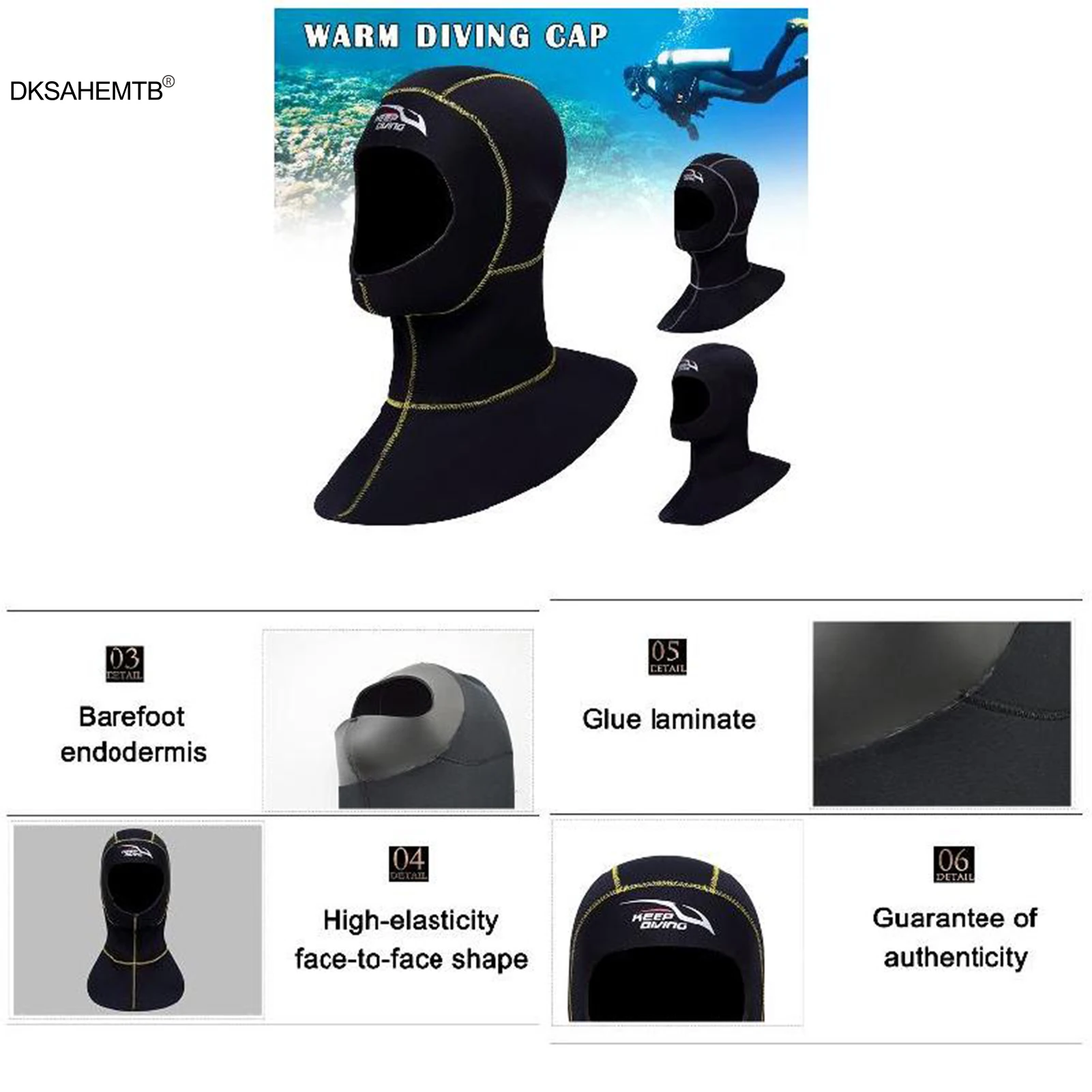 Gorro de buceo de neopreno 3MM vista frontal
