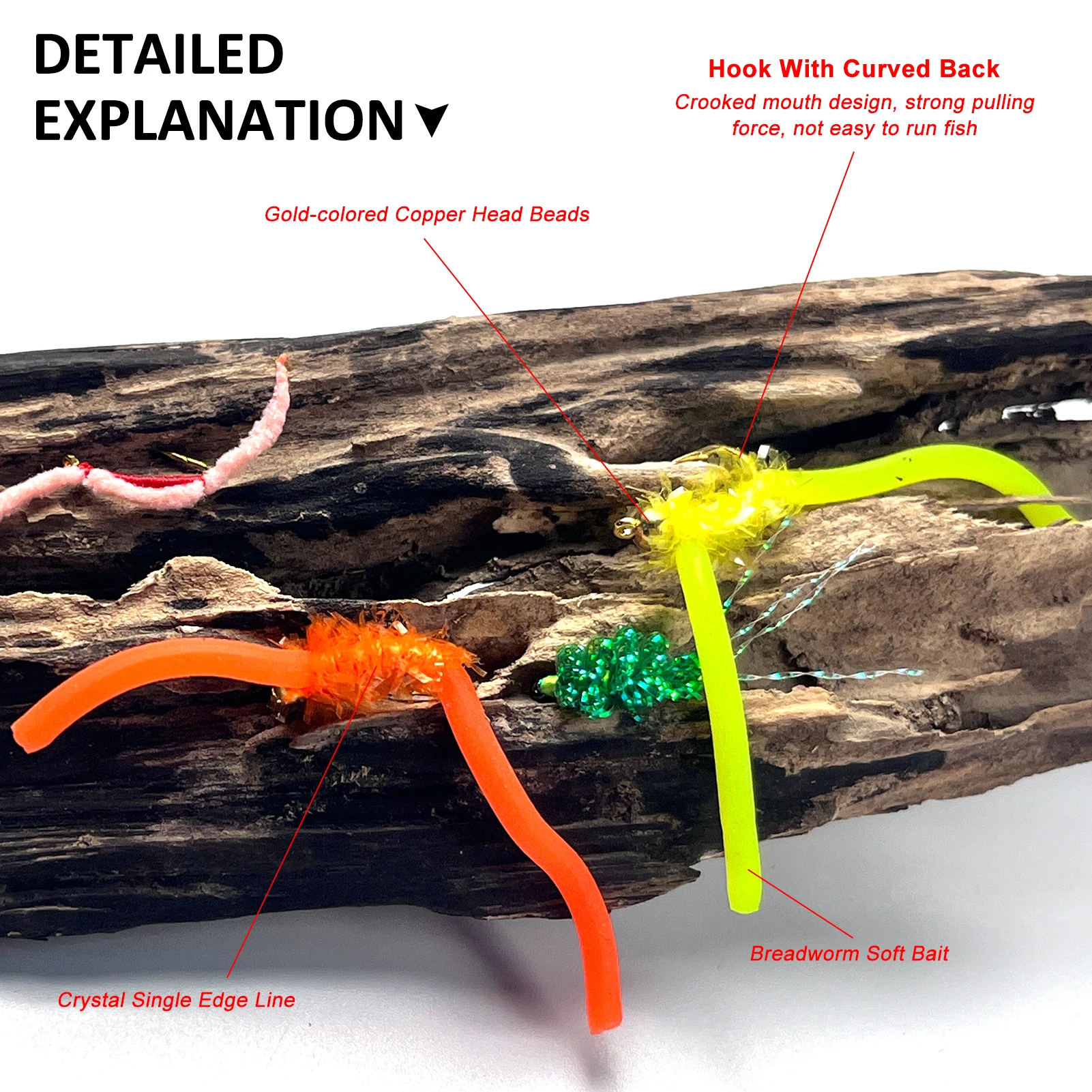 Moscas de pesca FREE FISHER con plumas y ninfa, caja EVA - imagen 3