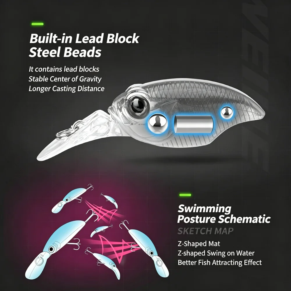 Crankbait duro con anzuelos de alta calidad y varios colores marinos - imagen 3