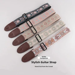 Correa de cuero duradera para guitarra, cuello ancha ajustable bordada