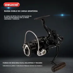 DEUKIO Carrete giratorio doble freno para pesca en agua salada