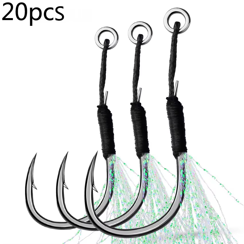 Anzuelos de jigging con plumas y anilla