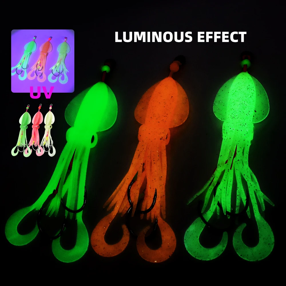 ZYZHE señuelo blando doble anzuelo para mar calamar luminiscente - imagen 4