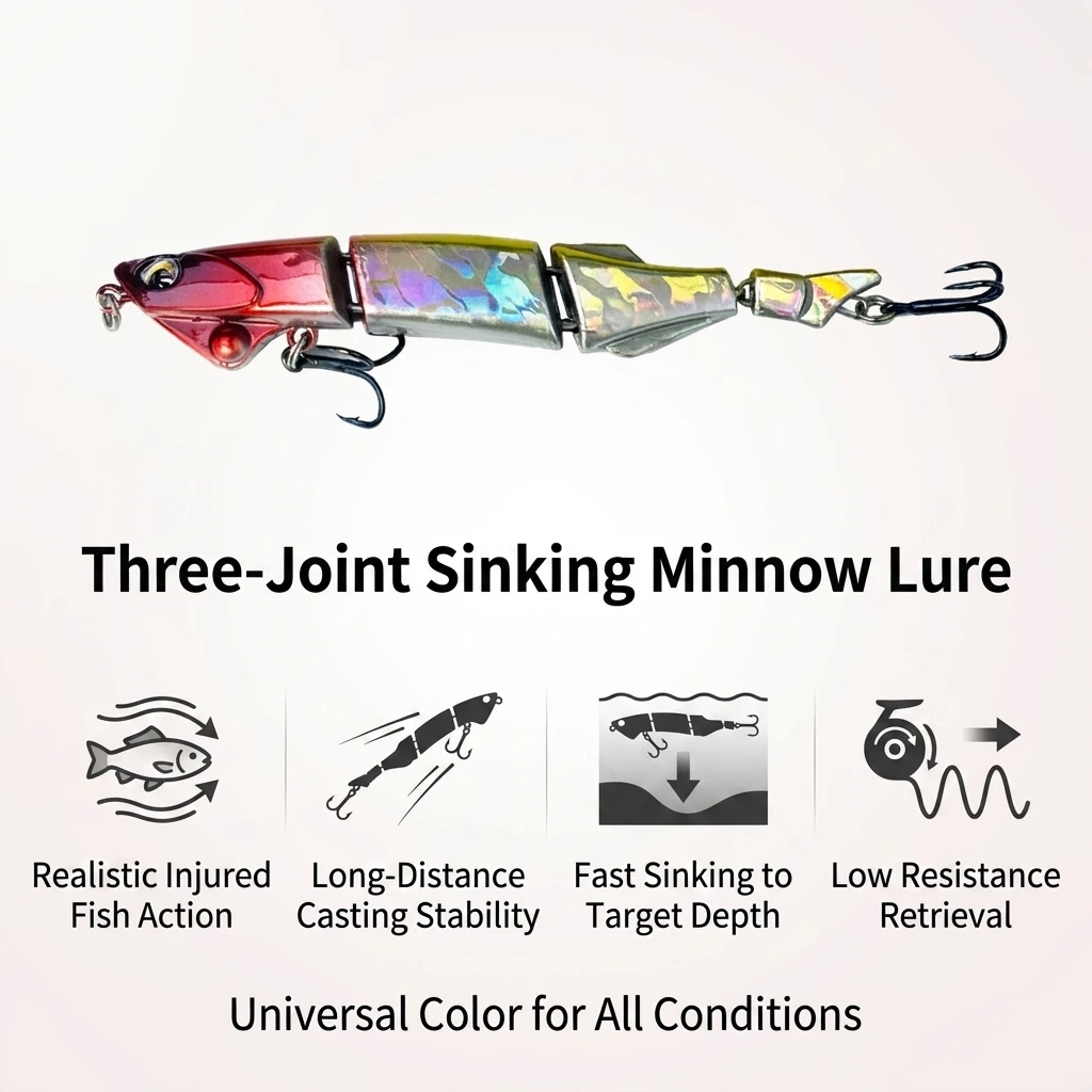Señuelo minnow para lubina con acción realista y tres articulaciones - imagen 5