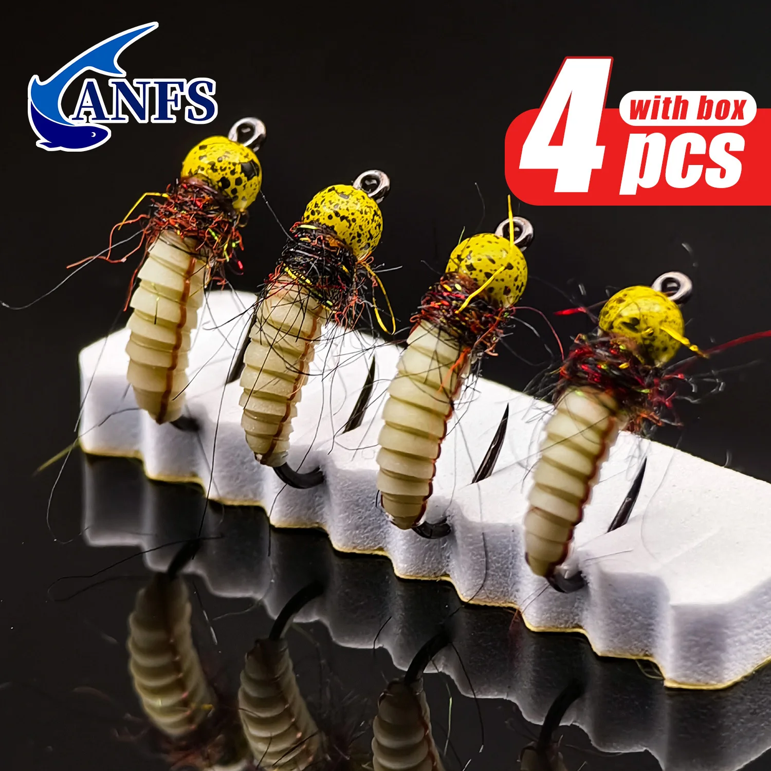 ANFS Moscas ninfa tungsteno – Atadas a mano con caja para trucha - imagen 3
