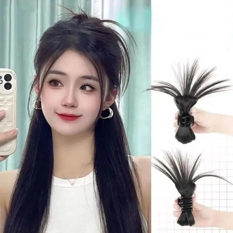 Pinza para el pelo con moño sintético liso y plumas - imagen 2