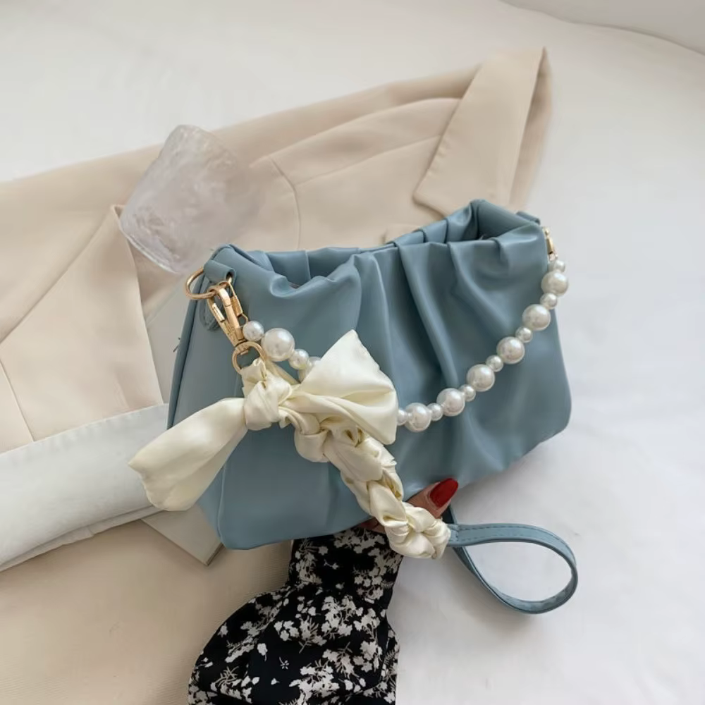 Bolso bandolera plisado cuero PU perlas – Tamaño pequeño - imagen 4