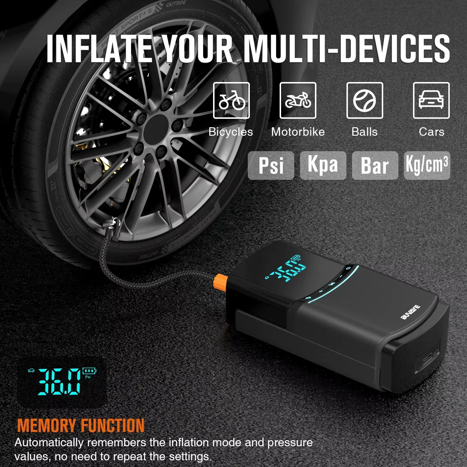 Arrancador Coche BUVAYE 2000A con Compresor 150PSI y Power Bank 10000mAh - imagen 3