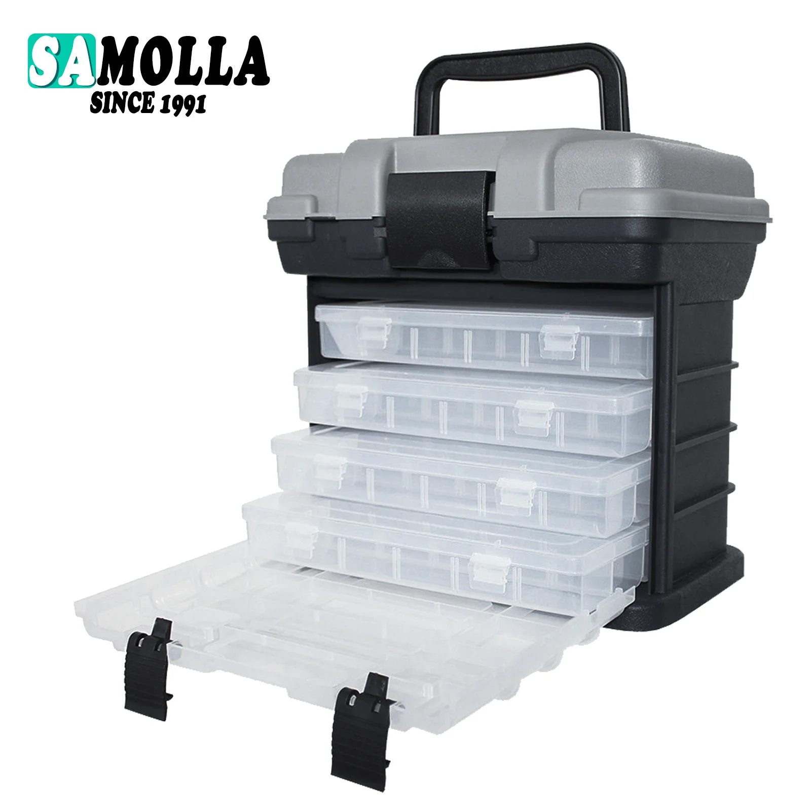 Caja de pesca multifunción con compartimentos ajustables