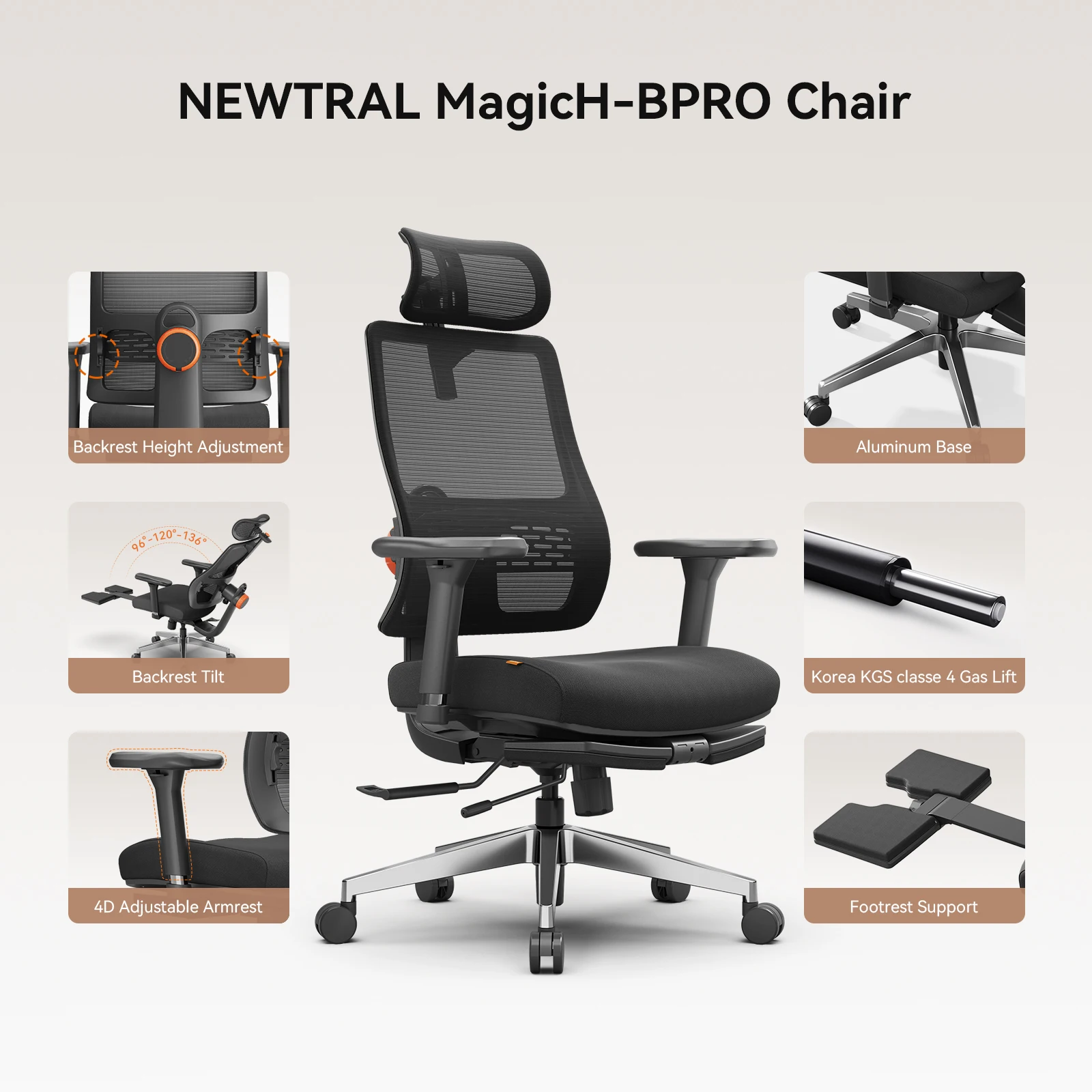 NEWTRAL Silla Ergonómica con estación de trabajo y reposacabezas 5D - imagen 4
