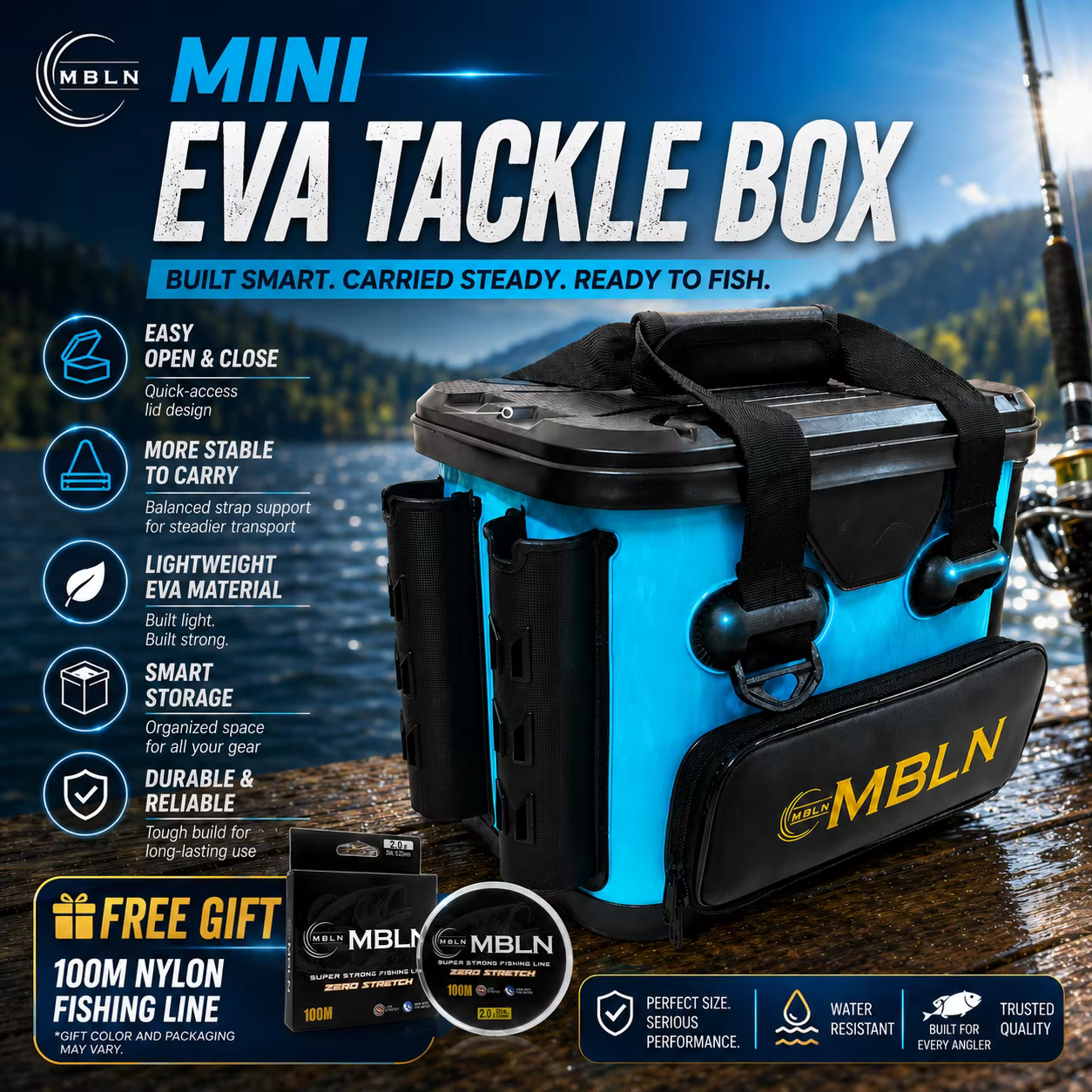 Caja de aparejos MBLN EVA resistente al agua con cierre seguro y asa de transporte