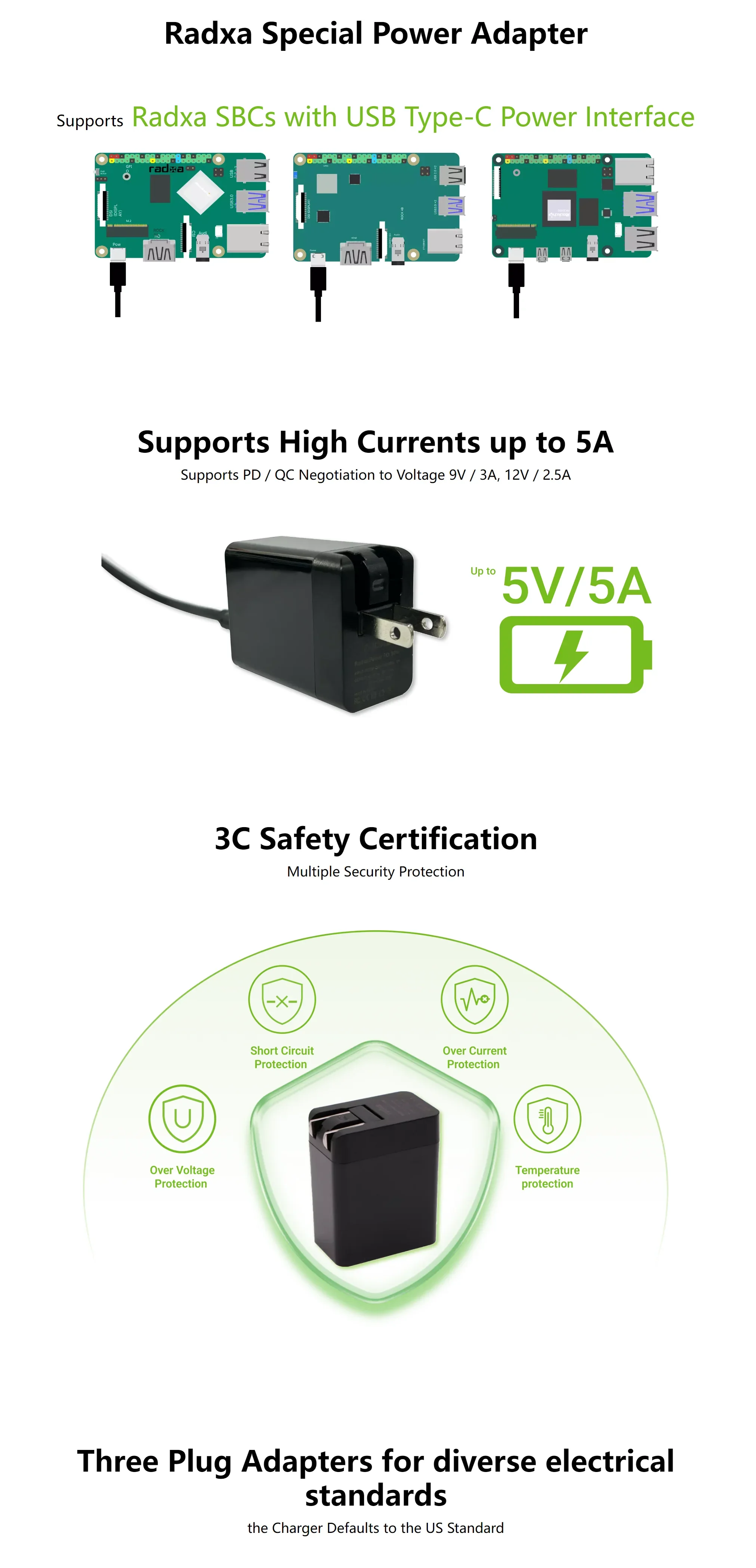 Adaptador UE y cables para alimentación de Radxa
