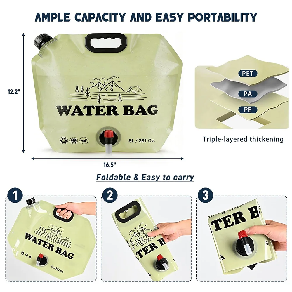 Bolsa de agua plegable con boquilla para camping y senderismo - imagen 2