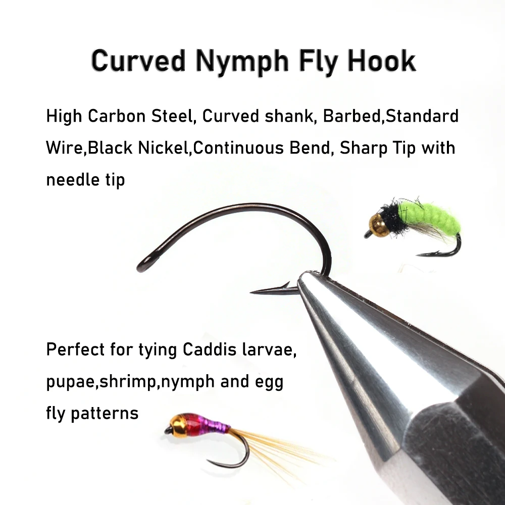 Wifreo Anzuelos Curvos para Mosca Ninja Caddis – Larvas y Camarón - imagen 3