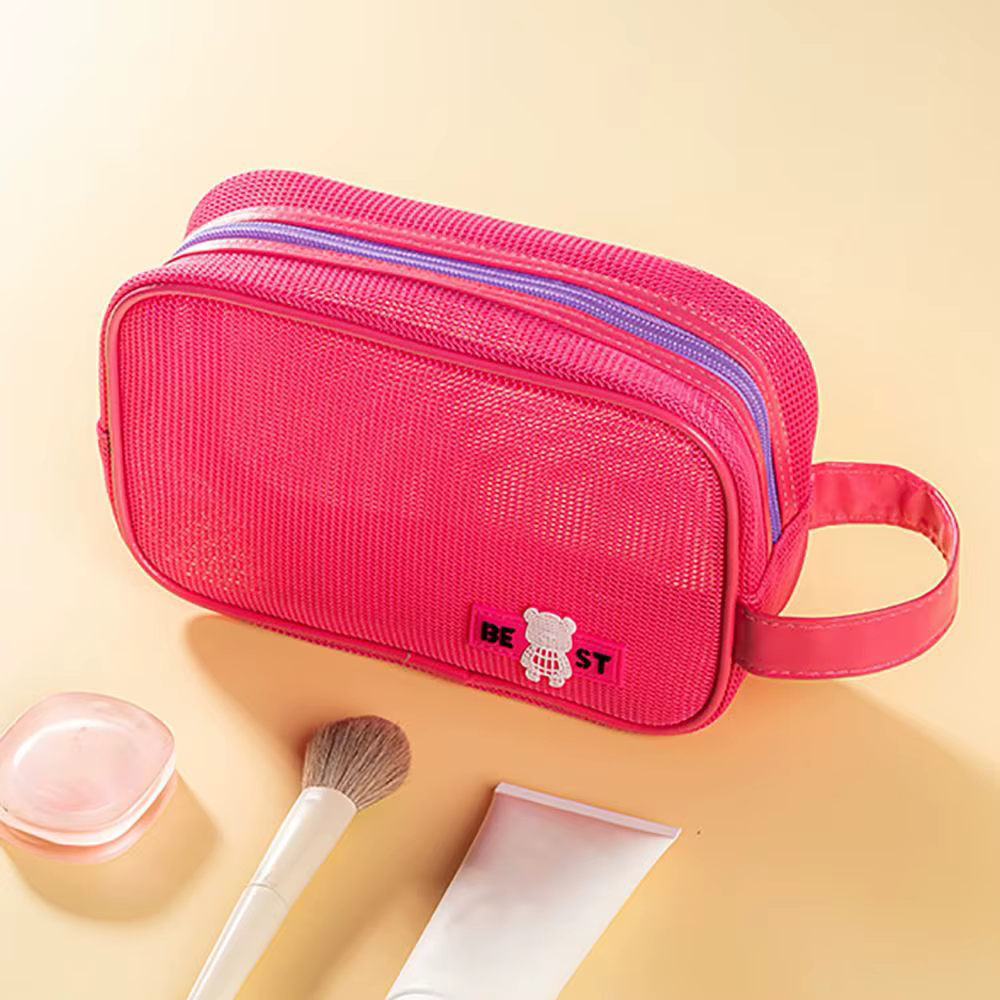 Neceser de maquillaje de malla resistente con asa y cierre - imagen 3