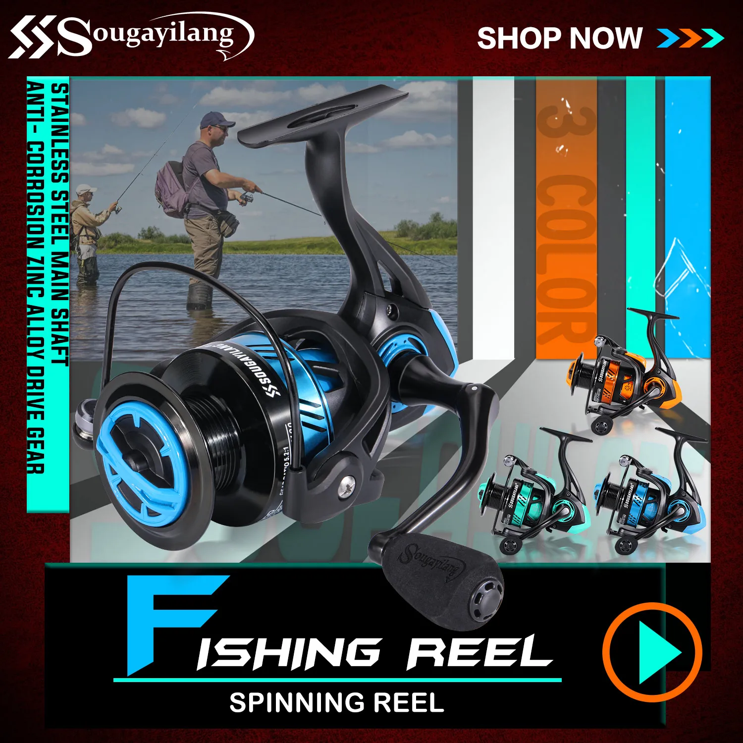 Carrete de pesca Sougayilang vista frontal
