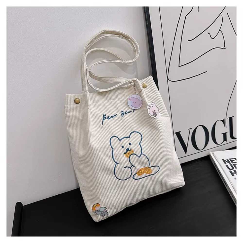 Bolso de Pana para Mujer con Cremallera de Osito – Gran Capacidad - imagen 4