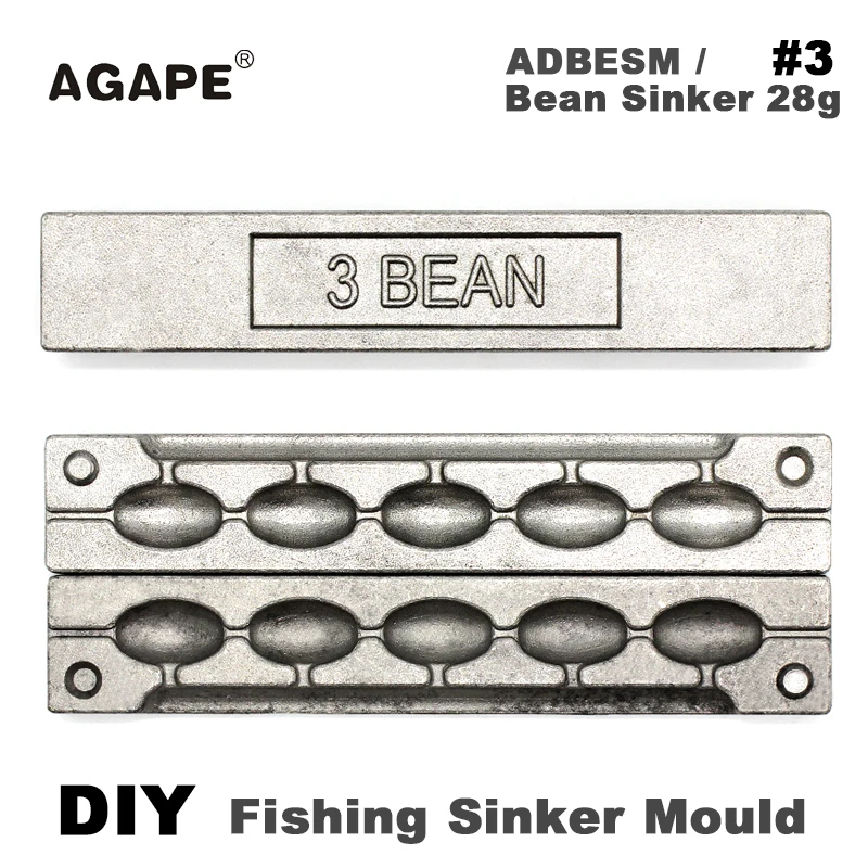 Agape molde de plomo tipo frijol para pesca de fundición