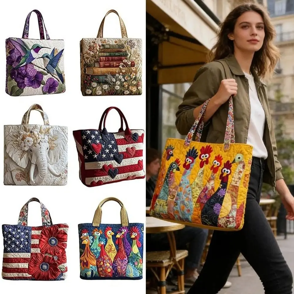 Bolso de mano acolchado vintage ligero con estampados 3D para mujer