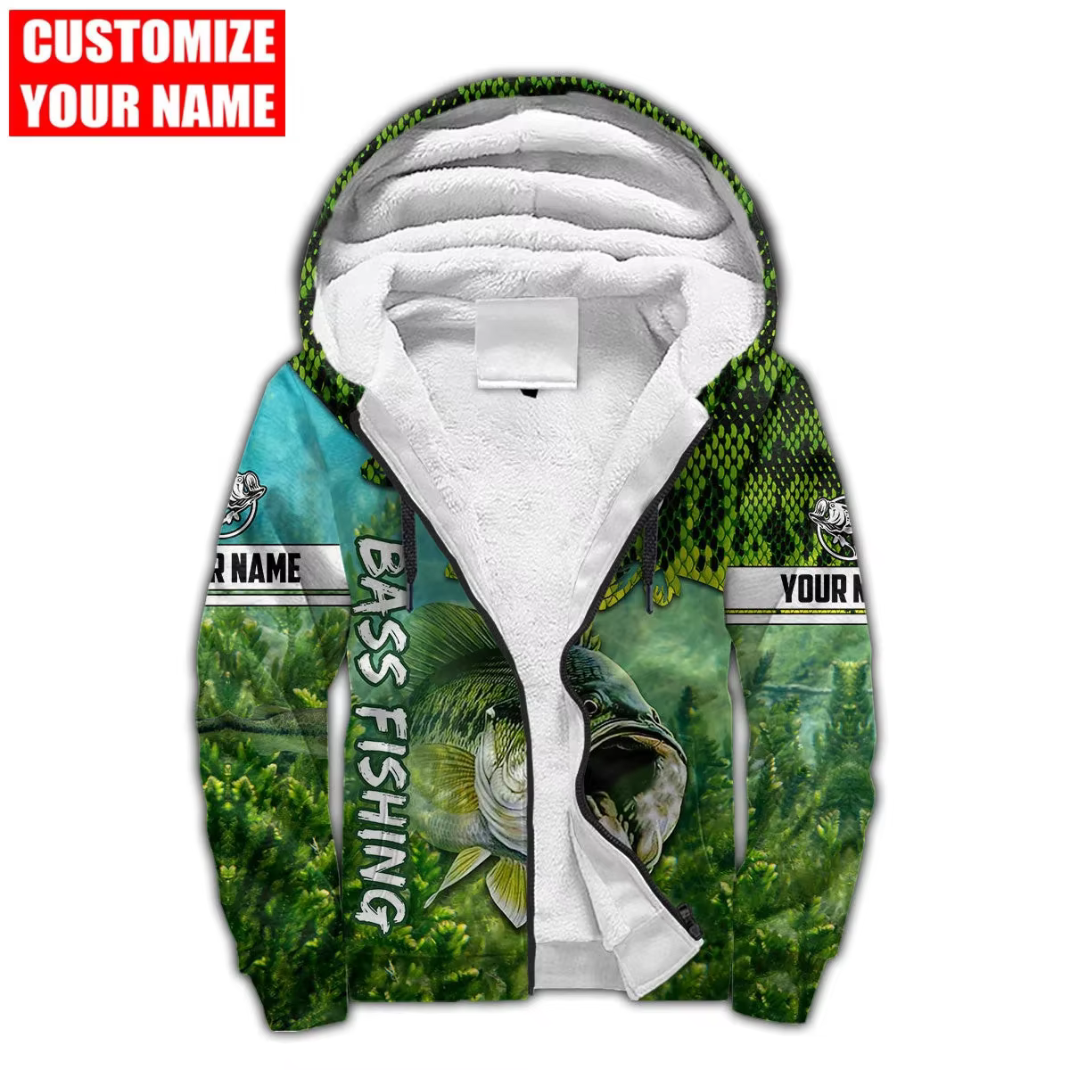 Lubina 3D JH20 sudadera pesca con capucha y cremallera térmica - imagen 3
