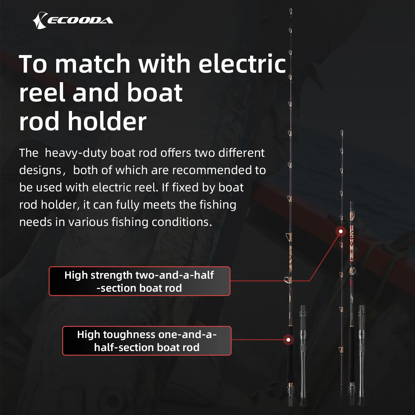 Ecooda EDB Dusk Blade – Caña barco con soporte para carrete eléctrico - imagen 3