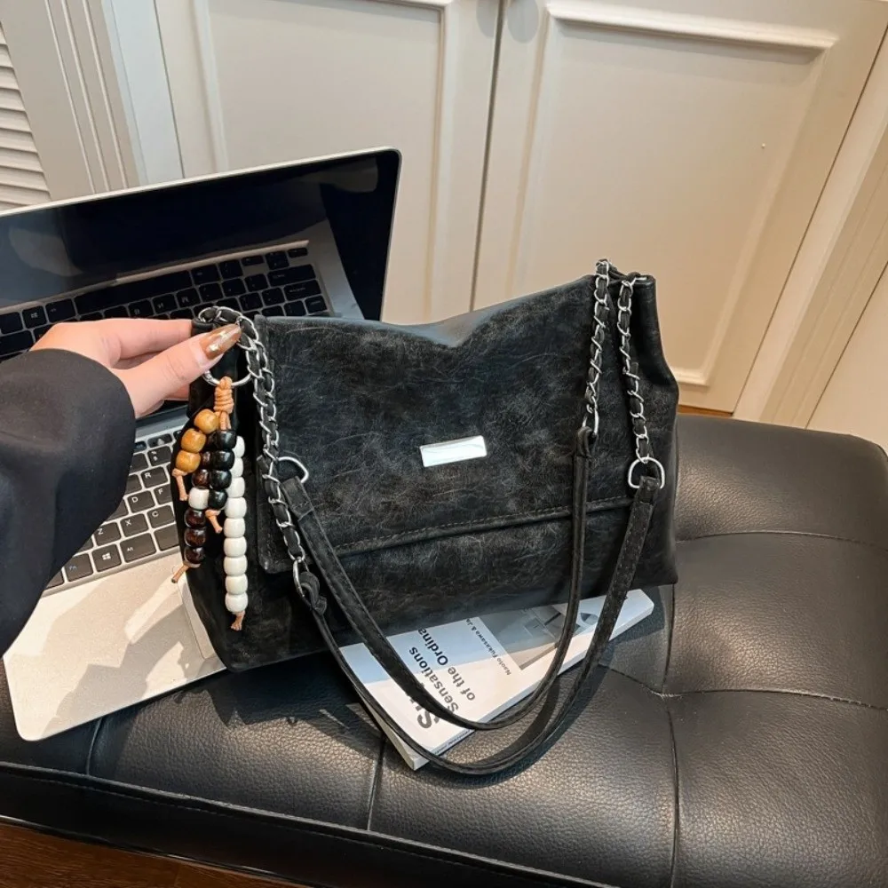 Bolso de hombro vintage con cadena de cuero – gran capacidad - imagen 3
