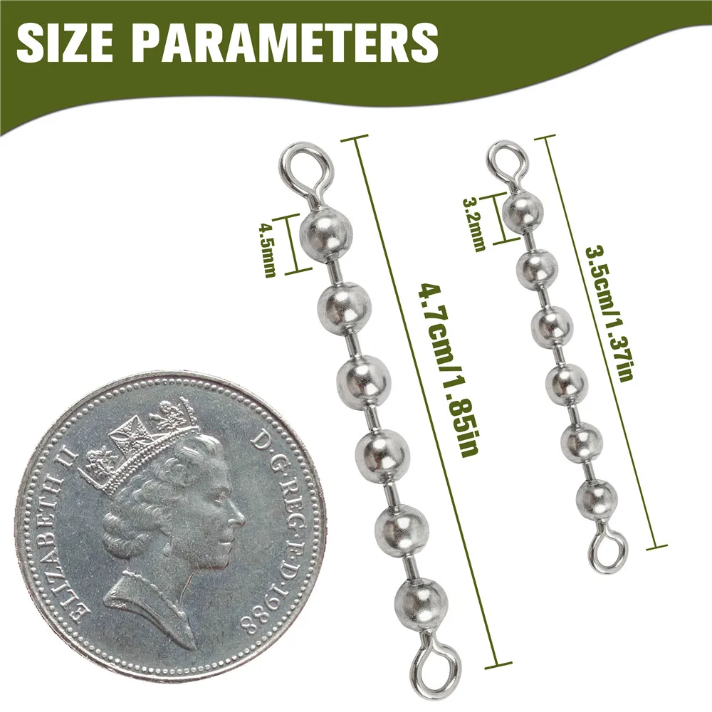Accesorios de pesca: cuentas, cadena giratoria, bolas inox, señuelo