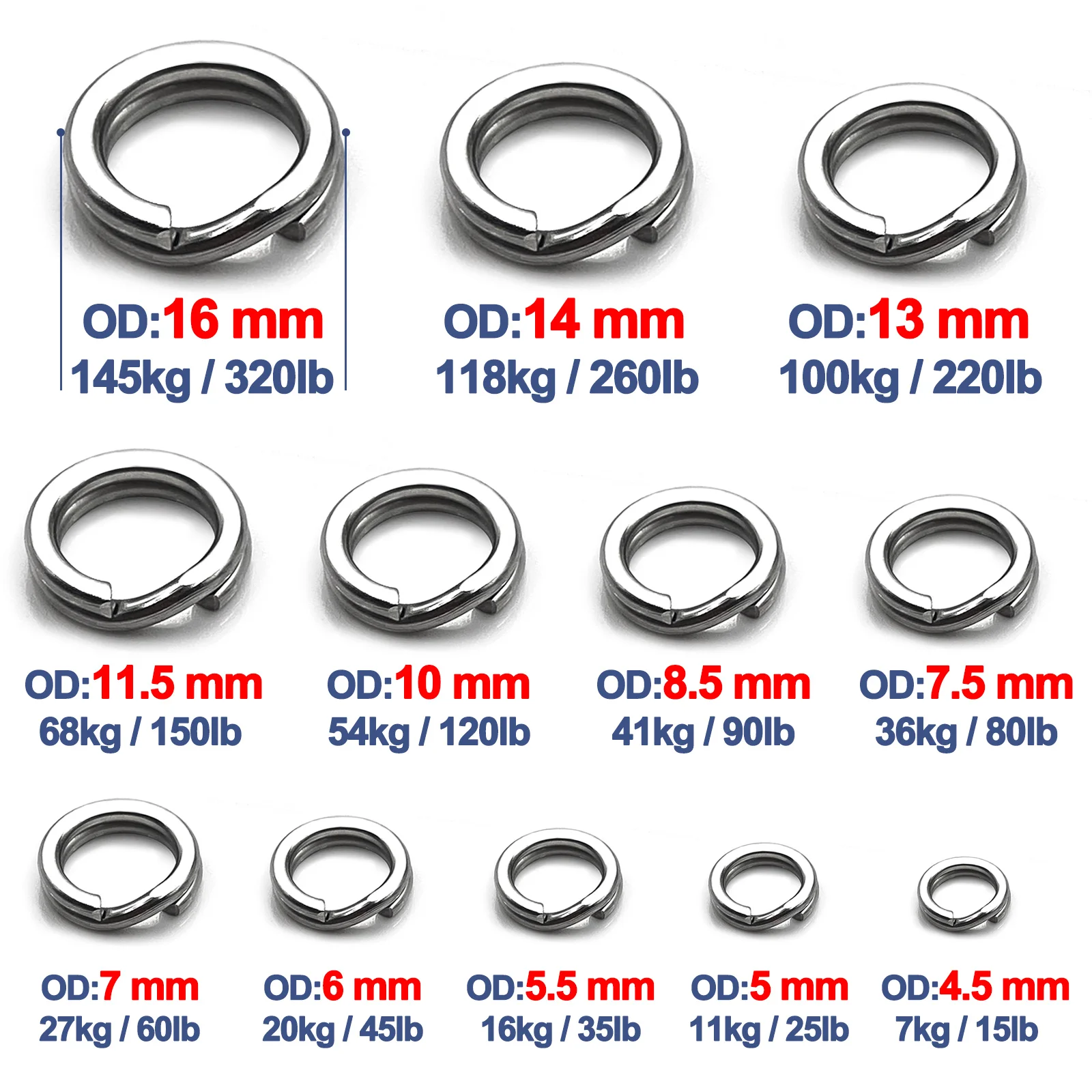 Anillos Divididos 9KM - Acero Inoxidable para pesca en agua salada