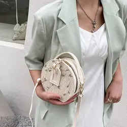 Bolsos de Hombro Redondos Pequeños para Niñas, Bolsos Cruzados, Bolsos de Paja, Bolsos de Mano