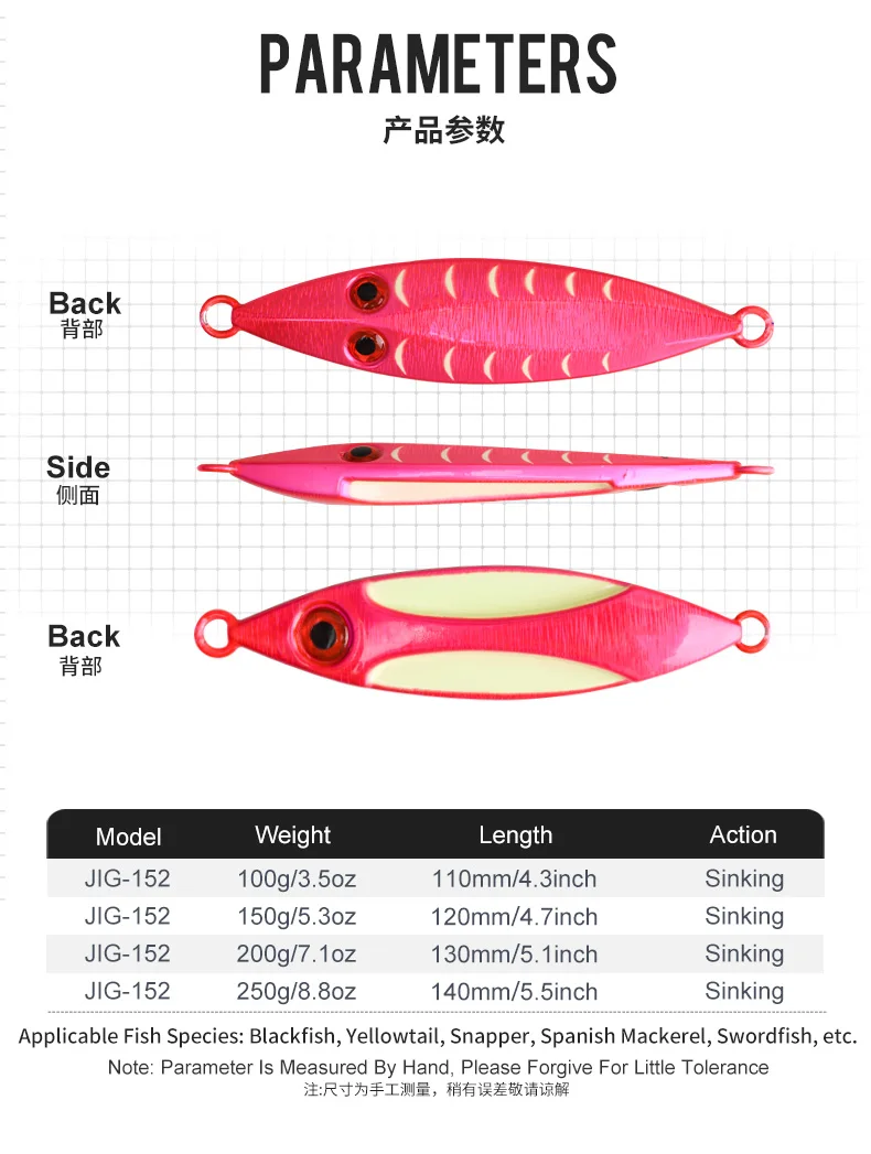 Diferentes pesos del jig para adaptar la pesca