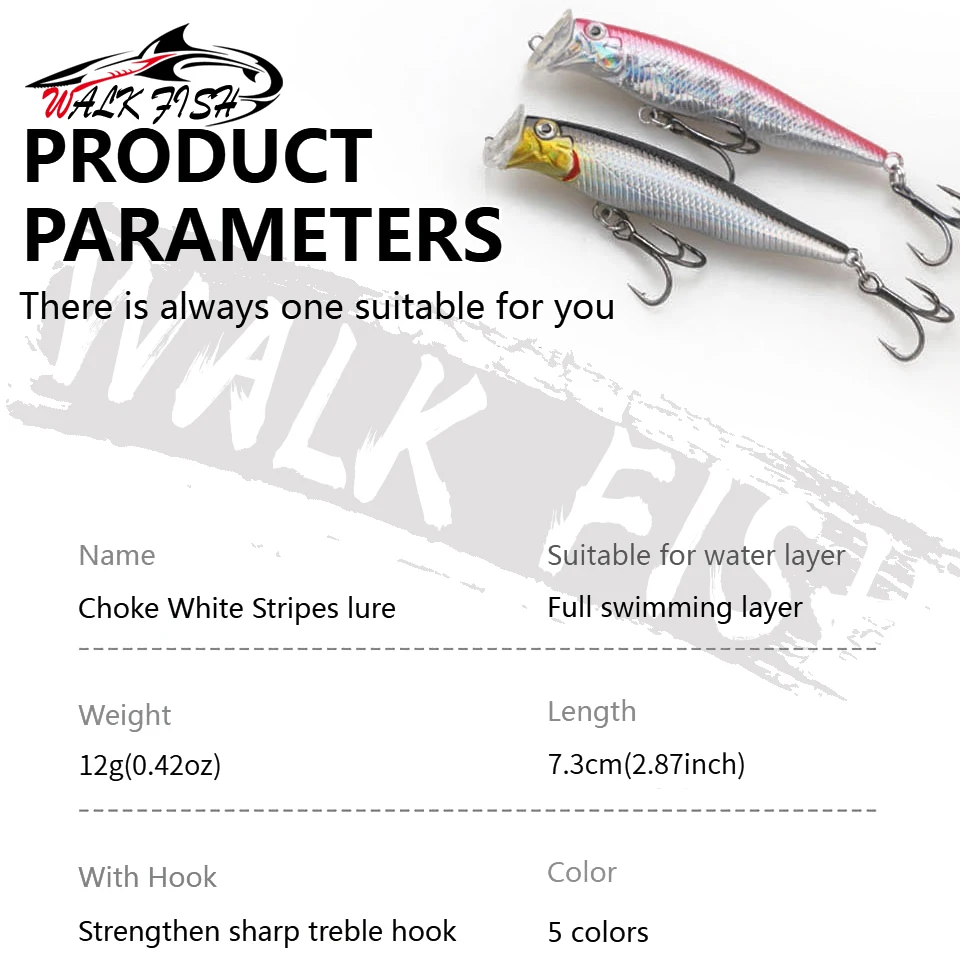 Cebo Popper Walk Fish 73mm 12g para lubina y trucha - imagen 5