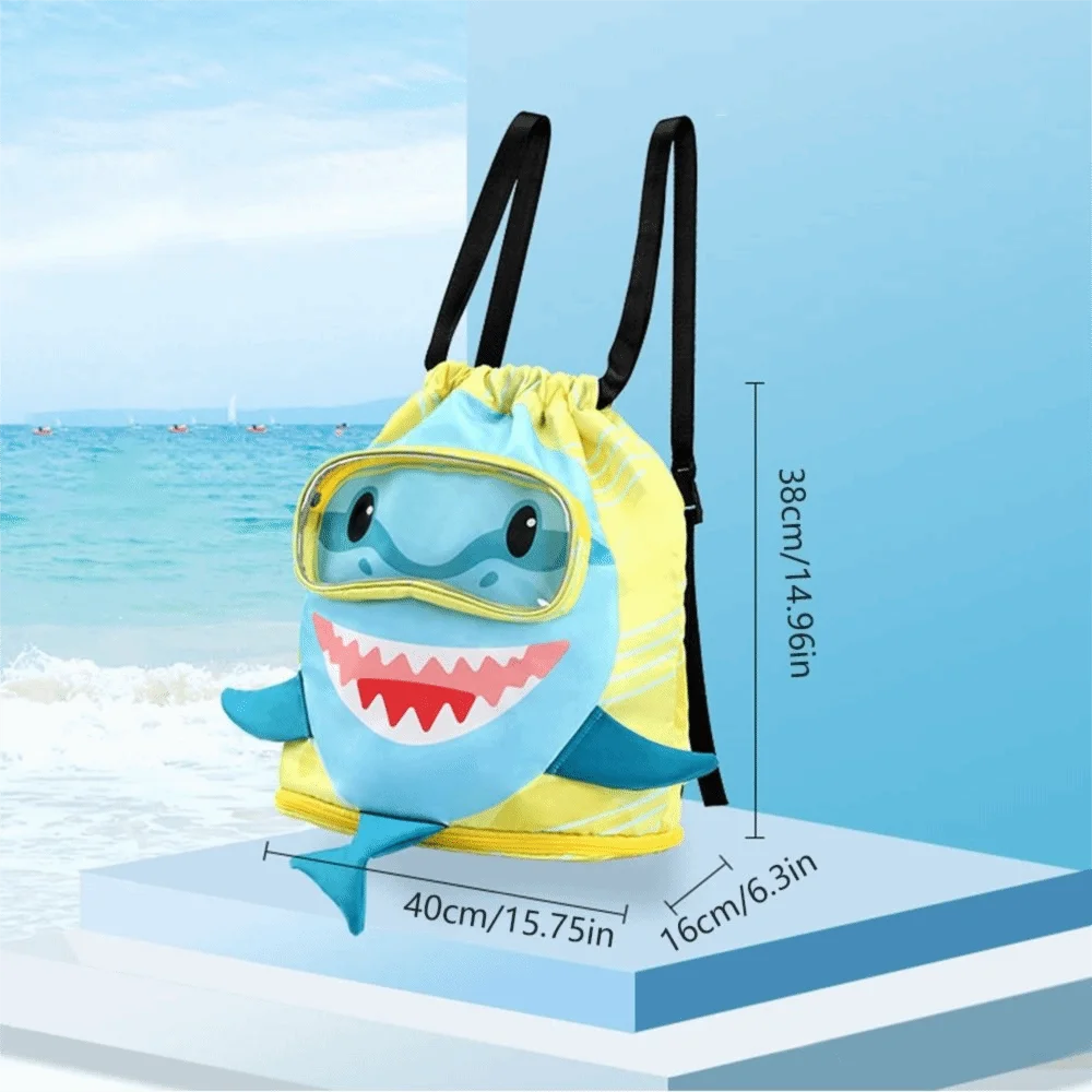 Mochila de natación portátil con cordón y diseño de tiburón