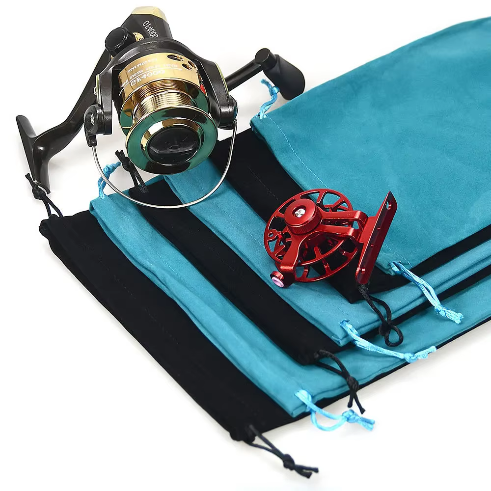 Bolsa para carretes de pesca portátil Azul y Negro con cordón