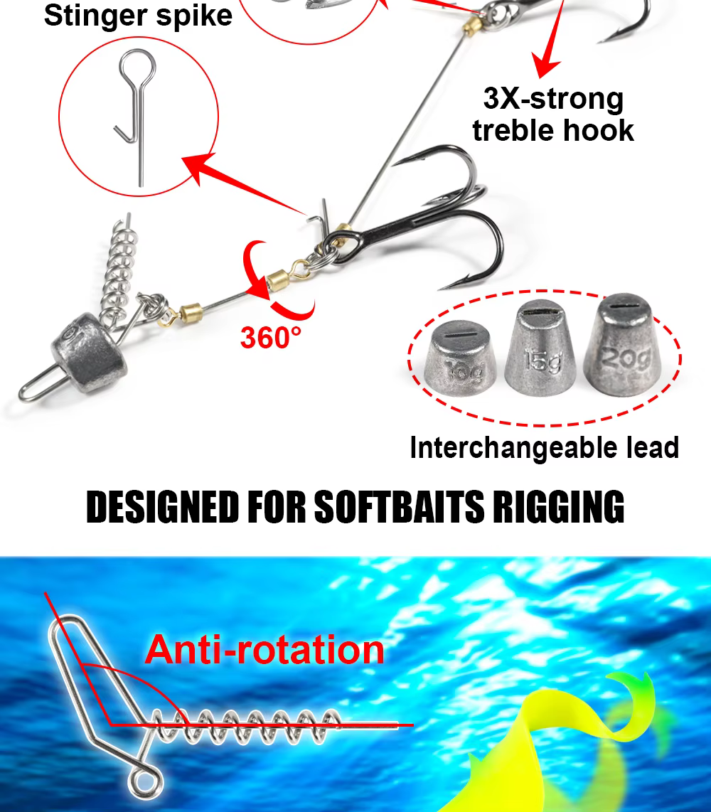 Conjunto completo de 3 aparejos Pike Stinger con diferentes pesos
