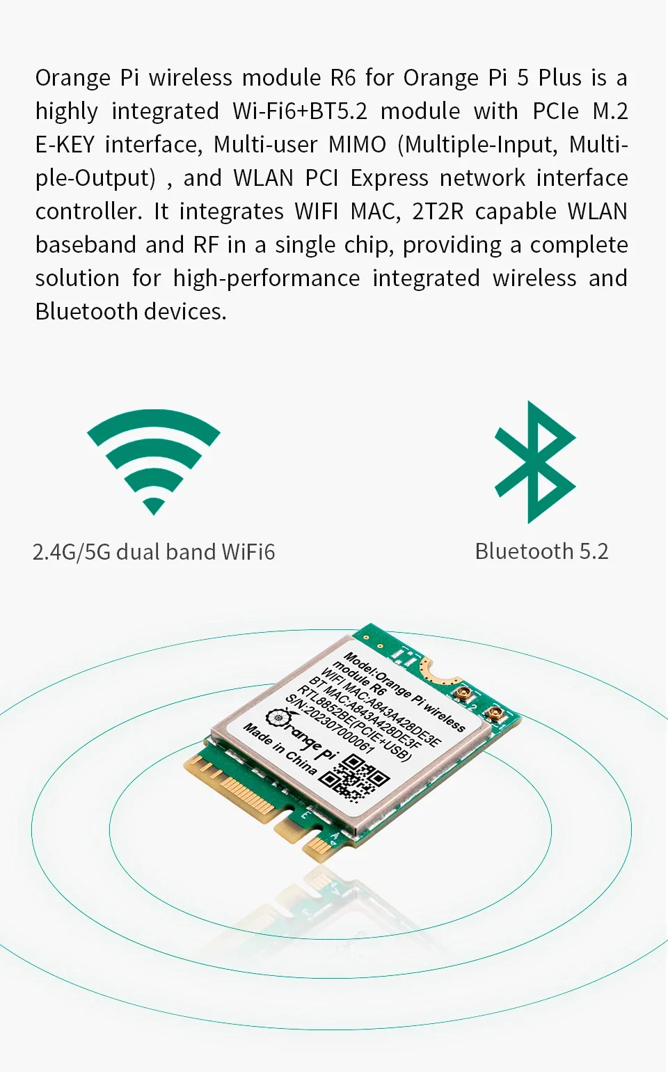 Detalle de la conectividad Wi‑Fi/Bluetooth
